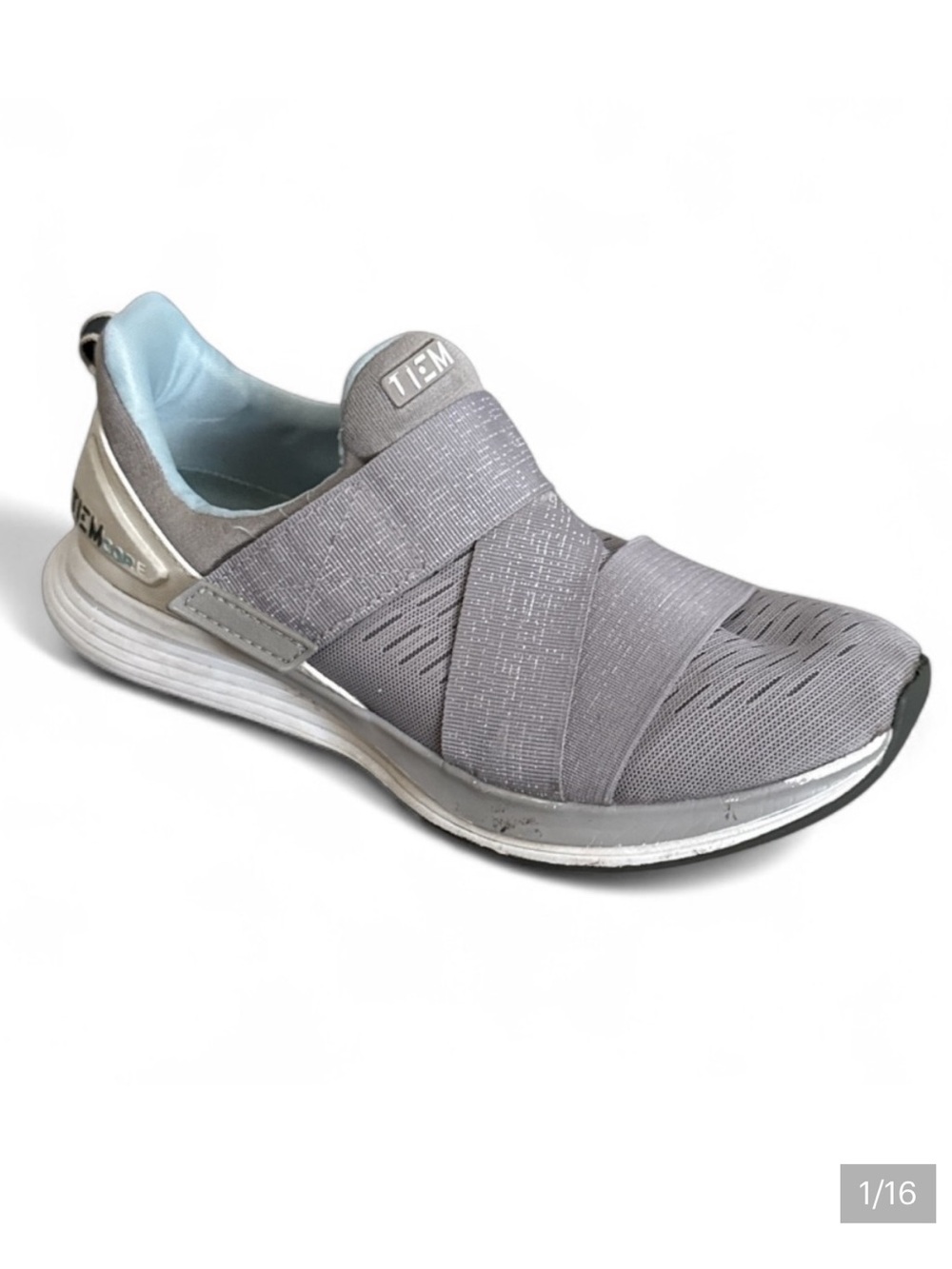 Tiem Latus Training Sneakers Grey White Cross Strap Womens‎ 8 Athletic Shoes